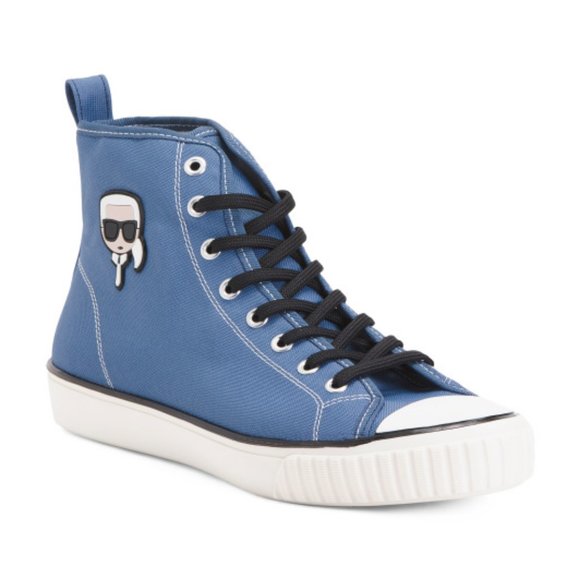NWT KARL LAGERFELD Men's Made In Portugal Canvas High Top Sneakers blue 368mn - Picture 1 of 3